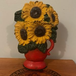 Vintage Cast Iron Sunflower Doorstop farmhouse